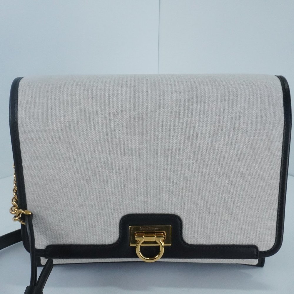 Salvatore Ferragamo Trifolio Flap Bone Fabric Cross Body Bag